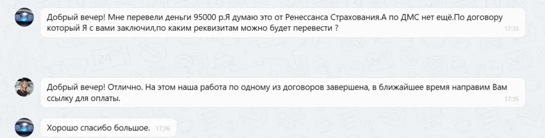 07.11.2025 г. - Вернули 95 000.00 руб. за услуги ПАО "Группа Ренессанс Страхование"  клиенту из Республики  Татарстан