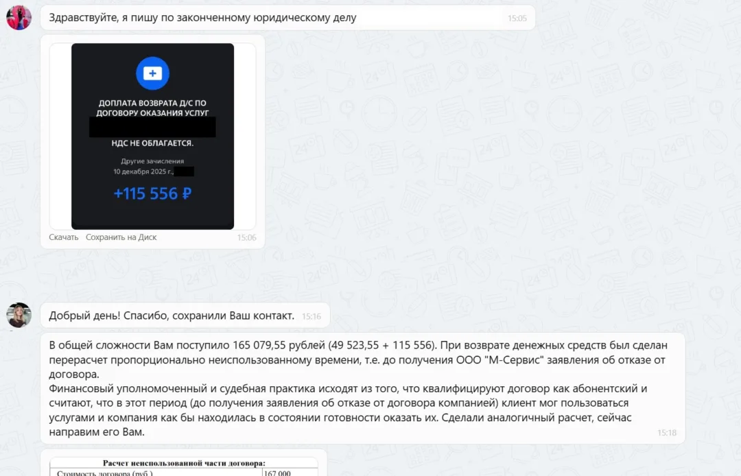Наши результаты по возврату денег за навязанные по автокредиту услуги с 15.12.2025 г. по 19.12.2025 г.