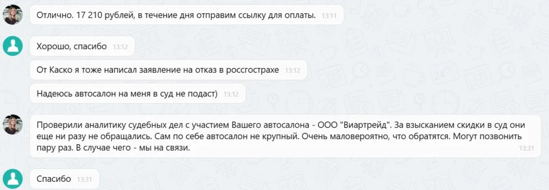 Наши результаты по возврату денег за навязанные по автокредиту услуги с 15.12.2025 г. по 19.12.2025 г.