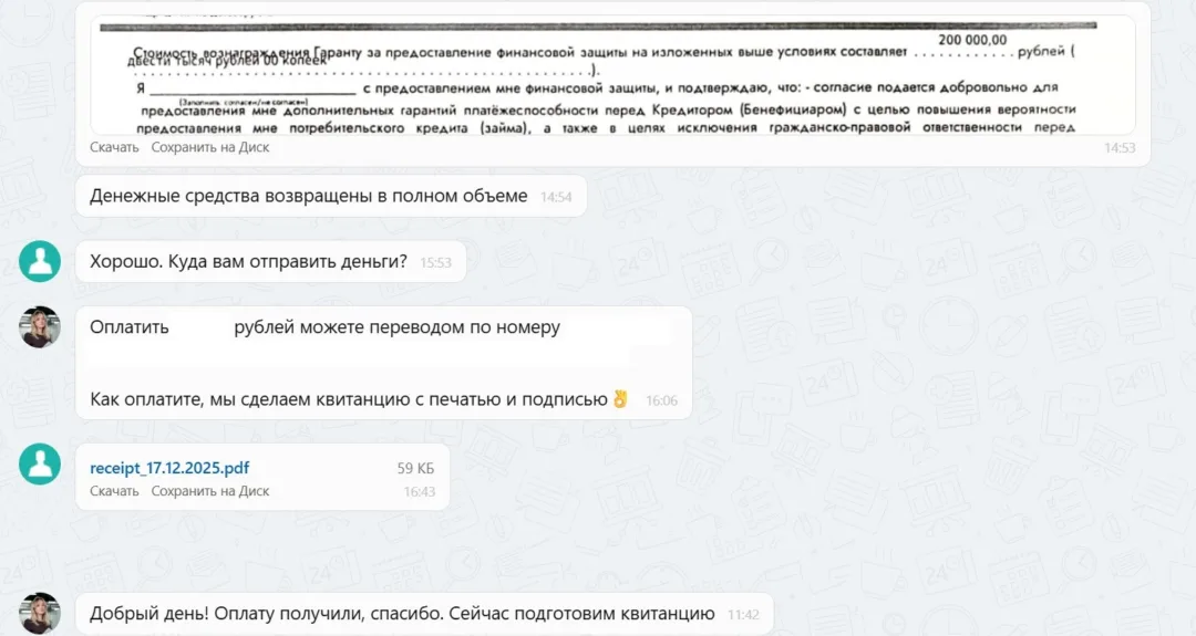 Наши результаты по возврату денег за навязанные по автокредиту услуги с 15.12.2025 г. по 19.12.2025 г.