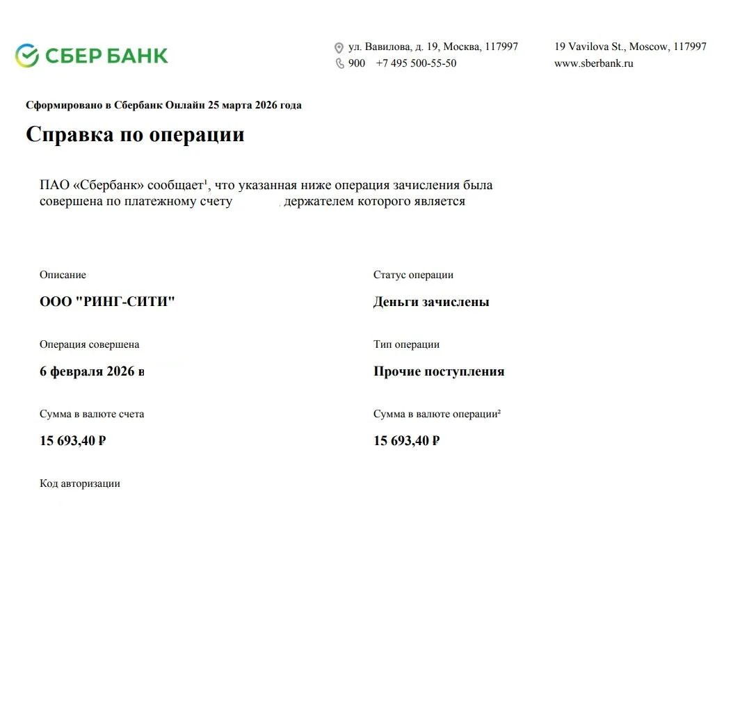 02.04.2026 г. - Вернули 300 000.00 руб. за услуги ООО "Ринг-Сити" клиенту из г. Люберцы