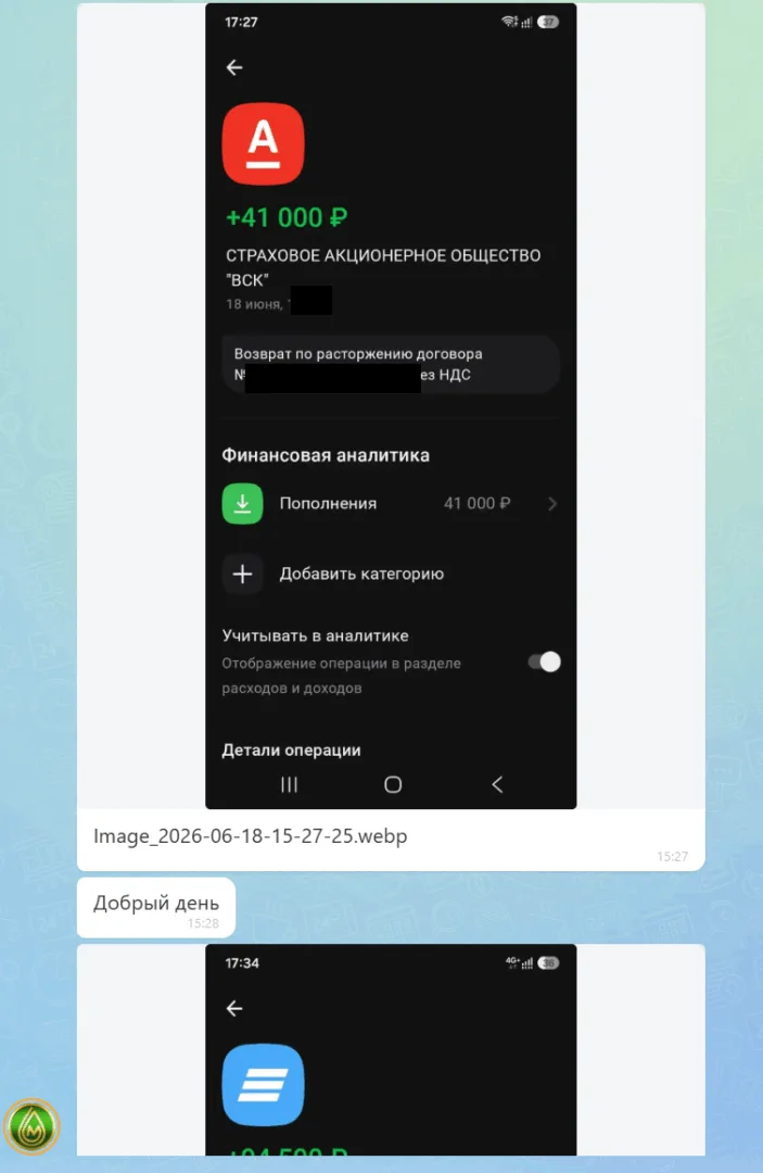 18.06.2026 г. - Вернули 176 000.00 руб. за услуги ООО "Ринг-Сити" и САО "ВСК" клиенту из Оренбургской области