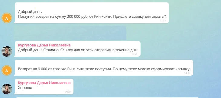 17.09.2026 г. - Вернули 209 000.00 руб. за услуги ООО "Ринг-Сити" клиенту из Московской области