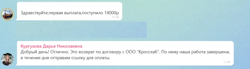 24.09.2026 г. - Вернули 14 000.00 руб. за услуги ООО "Кроссхаб" клиенту из Саратовской области